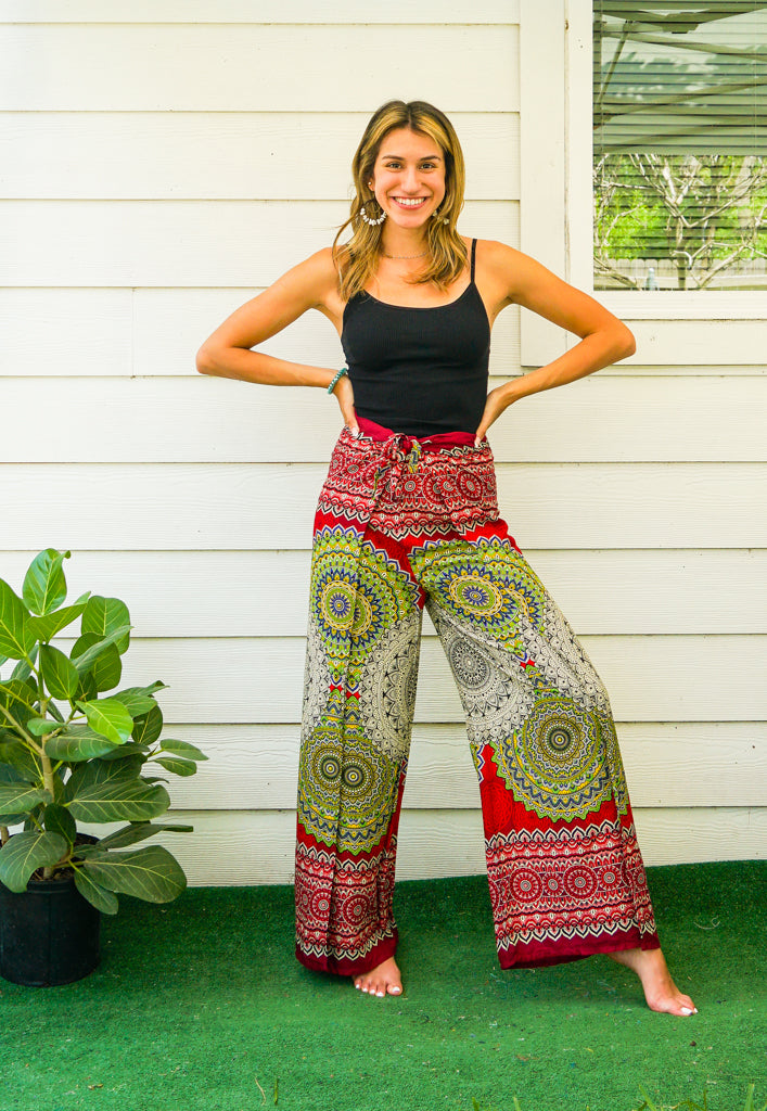 Red Psychedelic Mandala Palazzo Wrap Pants