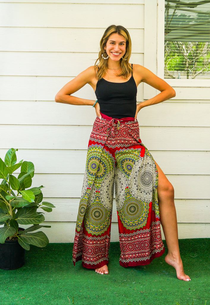 Red Psychedelic Mandala Palazzo Wrap Pants