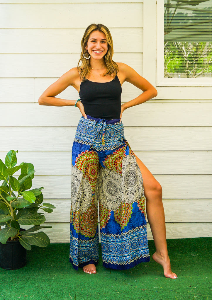 Blue Psychedelic Palazzo Wrap Pants