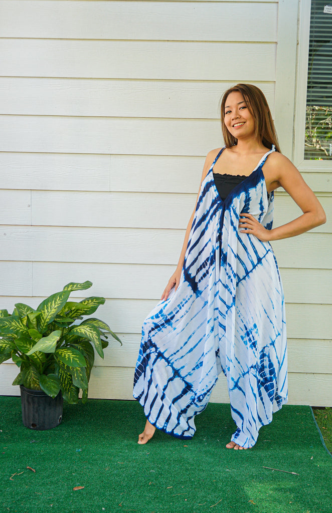 J82- Hand Dyed Wide Leg Boho Hippie Jumpsuits Rompers Pants