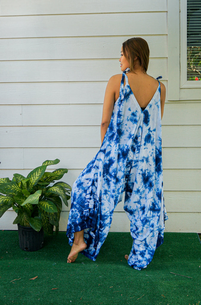 J83- Hand Dyed Wide Leg Boho Hippie Jumpsuits Rompers Pants