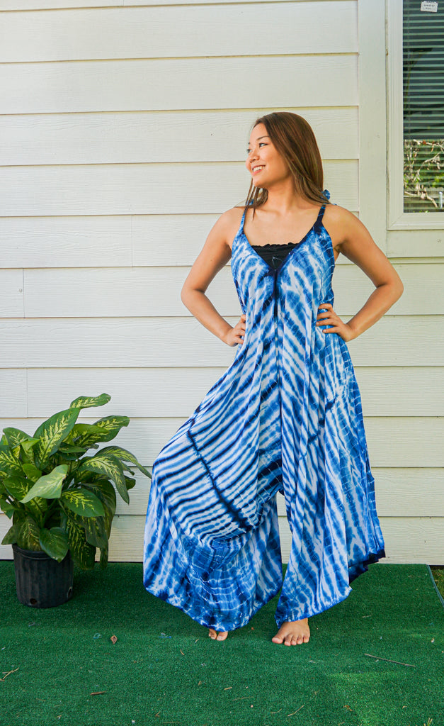 J85- Hand Dyed Wide Leg Boho Hippie Jumpsuits Rompers Pants