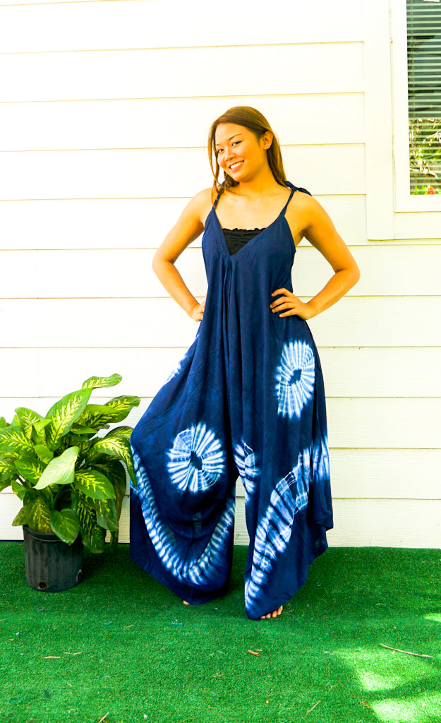 J2691- Hand Dyed Wide Leg Boho Hippie Jumpsuits Rompers Pants