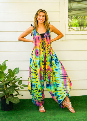 J102- Hand Dyed Wide Leg Boho Hippie Jumpsuits Rompers Pants with Pockets