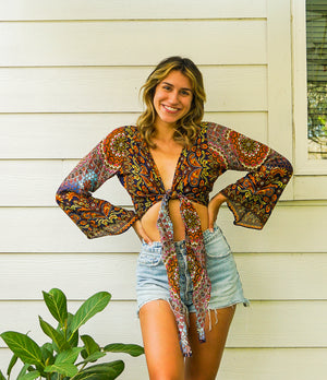 Bohemian Green Wrap Top