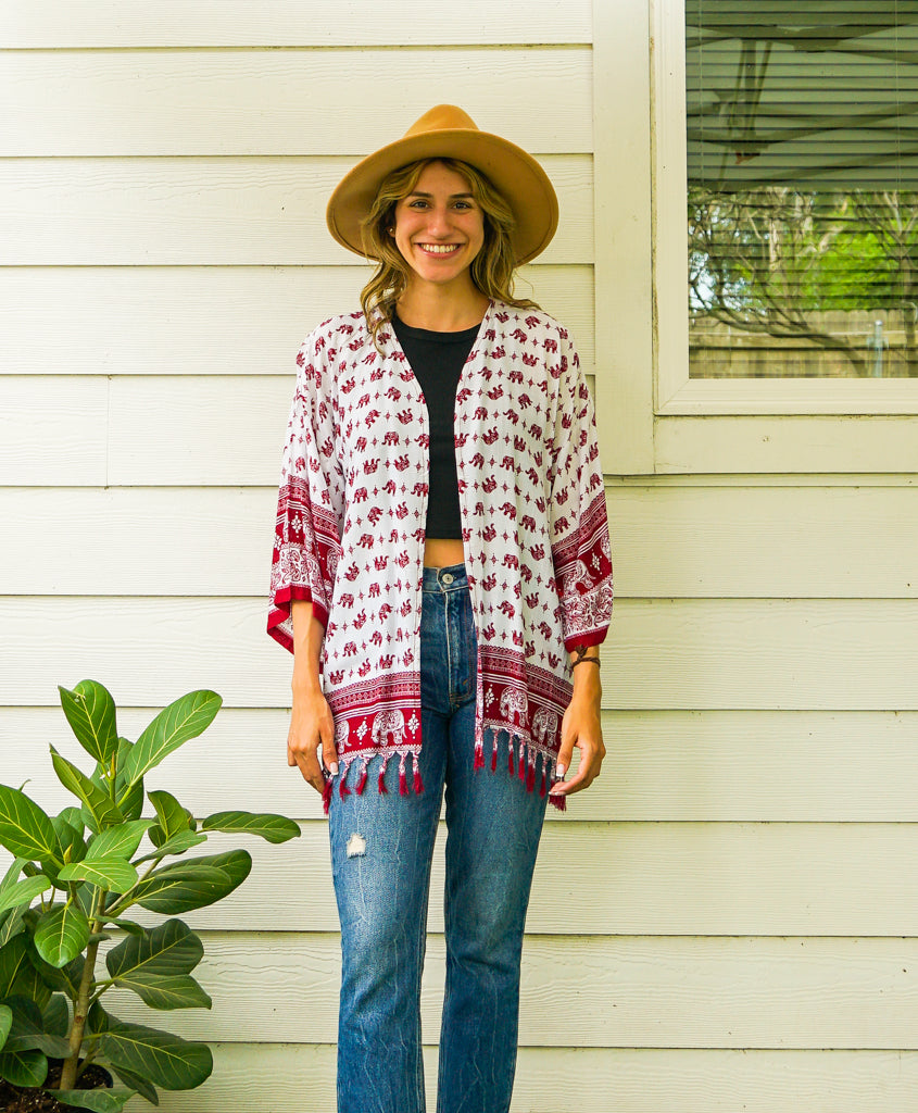 Crimson Elephant Kimono Cardigan