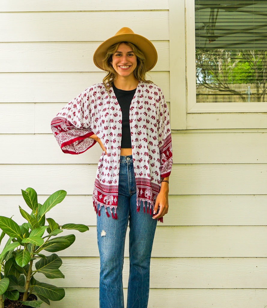 Crimson Elephant Kimono Cardigan