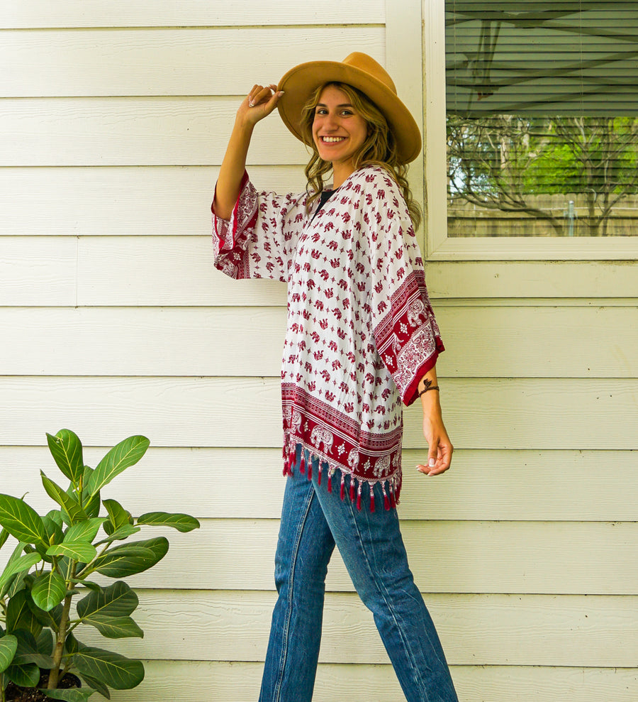 Crimson Elephant Kimono Cardigan