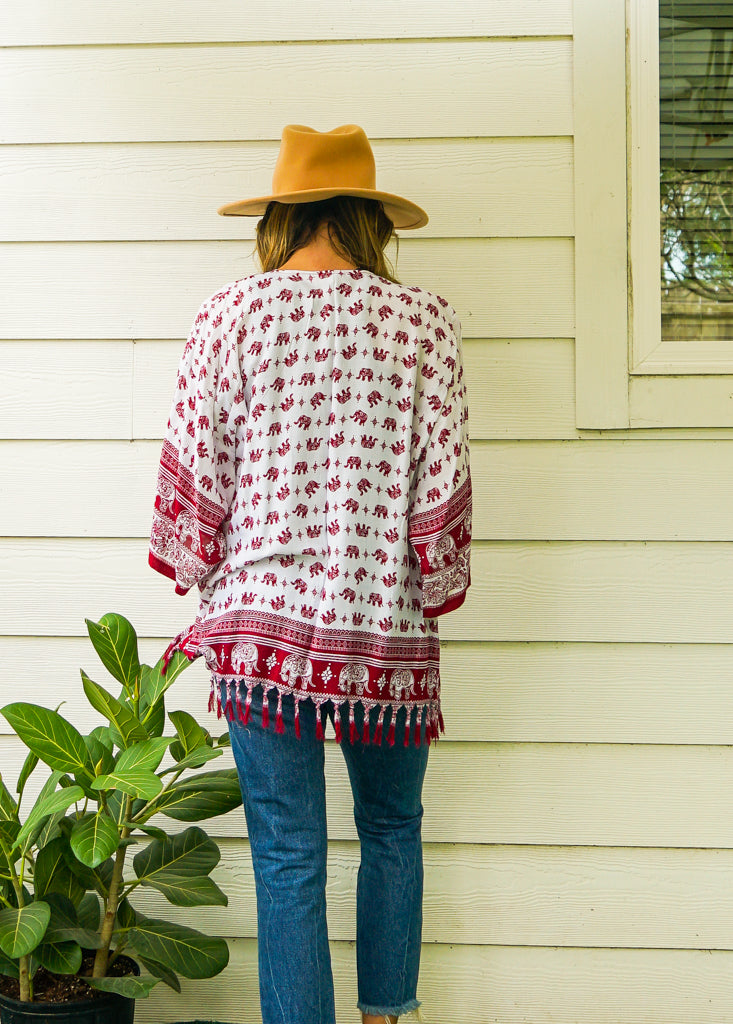 Crimson Elephant Kimono Cardigan