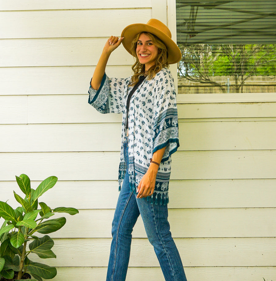 Teal Elephant Kimono Cardigan