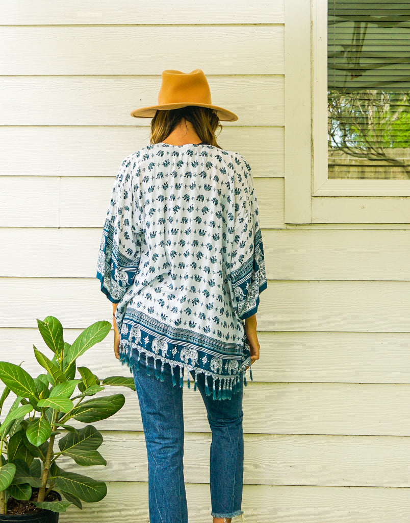 Teal Elephant Kimono Cardigan