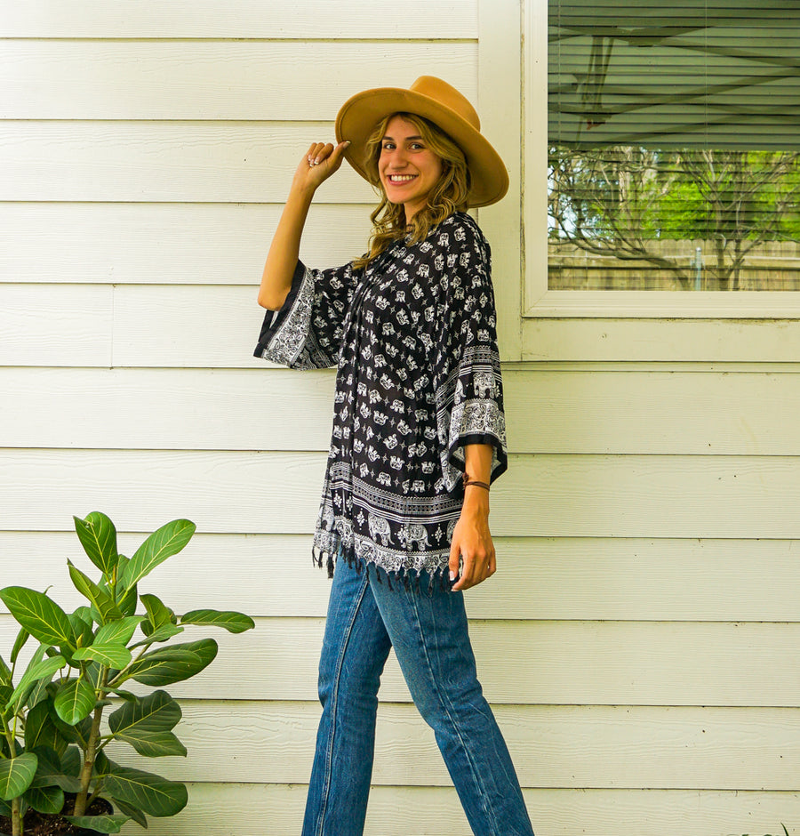 Black and White Elephant Kimono