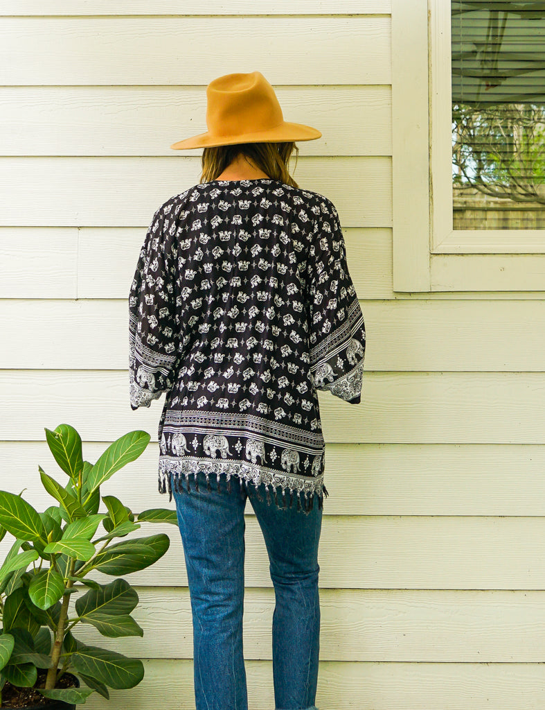 Black and White Elephant Kimono