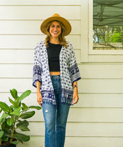 Navy Bloue and White Elephant Kimono