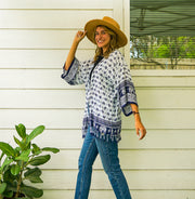 Navy Bloue and White Elephant Kimono