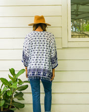 Navy Bloue and White Elephant Kimono