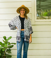 Black and White Elephant Kimono Cardigan