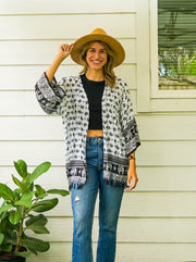 Black and White Elephant Kimono Cardigan