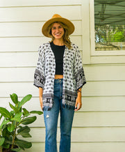 Black and White Elephant Kimono Cardigan