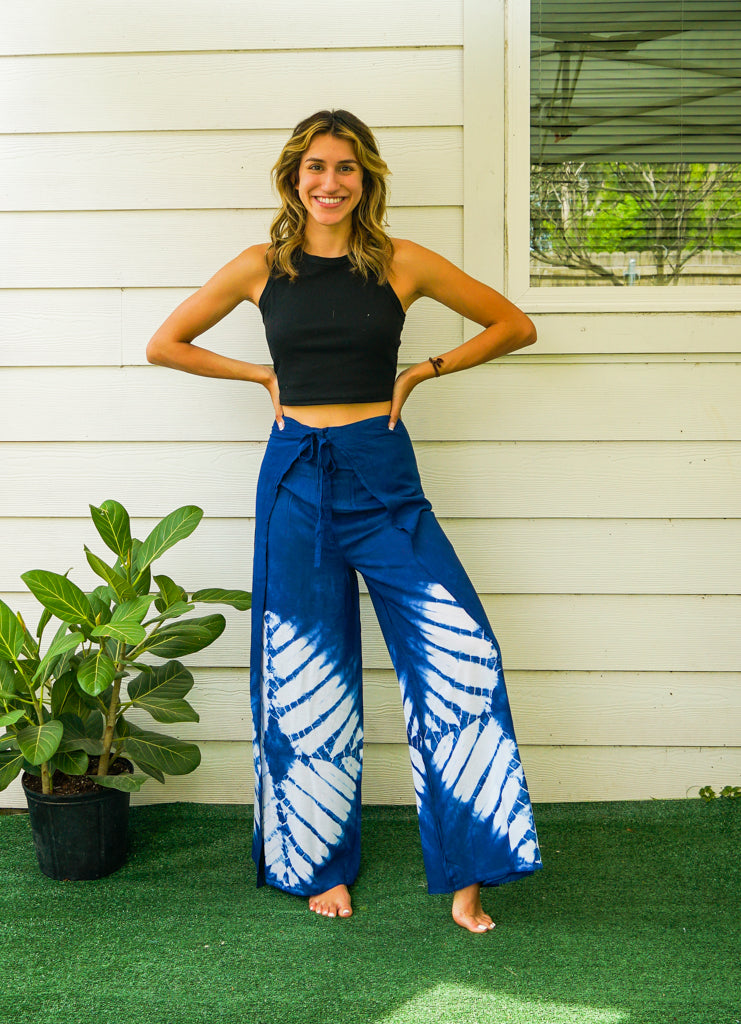 Shibori Flow Tie-Dye Wrap Palazzo Pants