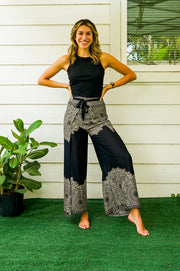 Black Lotus Mandala Palazzo Wrap Pants