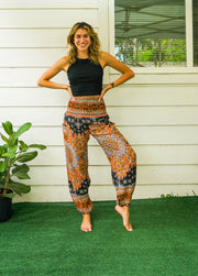 Black Orange Lotus Chakra Floral Harem Pants