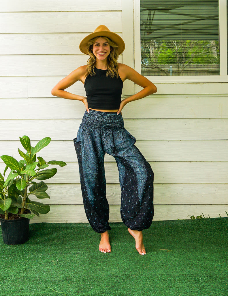 Black Peacock Harem Pants