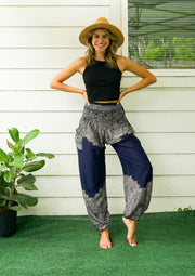 Dark Blue Lotus Bloom Harem Pants