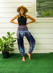 Dark Blue Peace Peacock Harem Pants