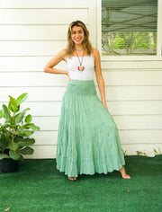 Mint Raw Crinkled Organic Cotton Gauze Tiered Maxi Skirt