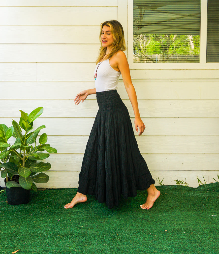 Black cotton clearance tiered maxi skirt