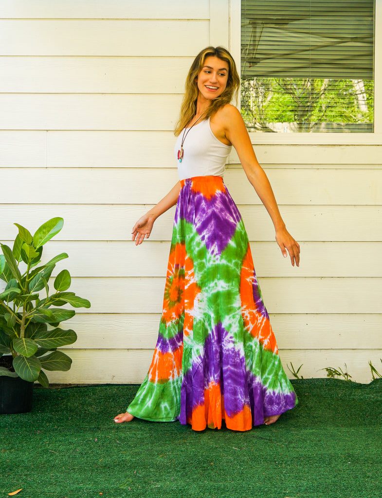 K3420- Hand Dyed Tiered Maxi Hippie Skirt