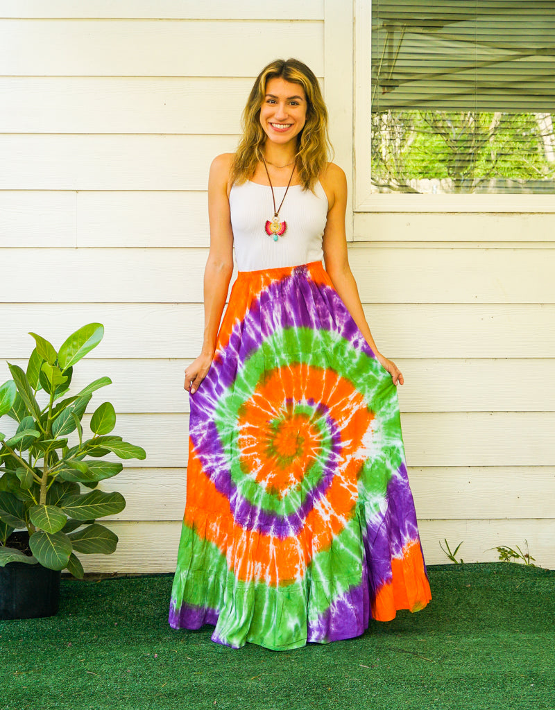 K3420- Hand Dyed Tiered Maxi Hippie Skirt