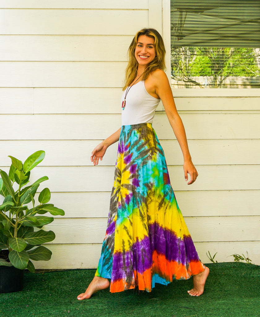 K3445- Hand Dyed Tiered Maxi Hippie Skirt