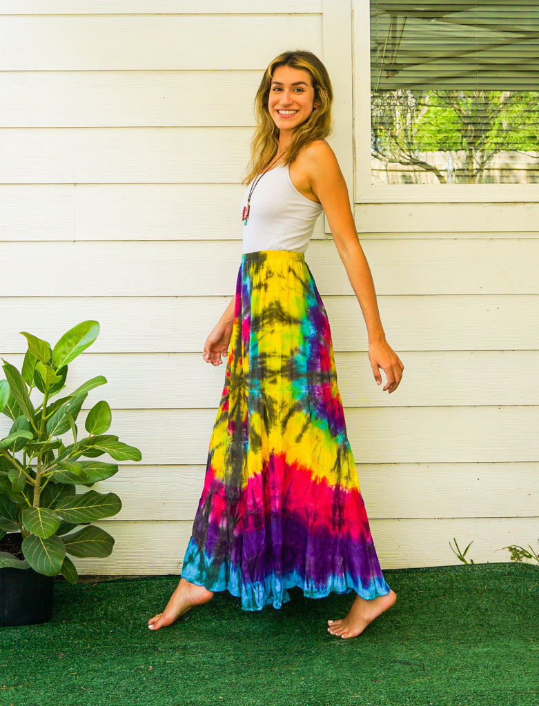 K3458- Hand Dyed Tiered Maxi Hippie Skirt