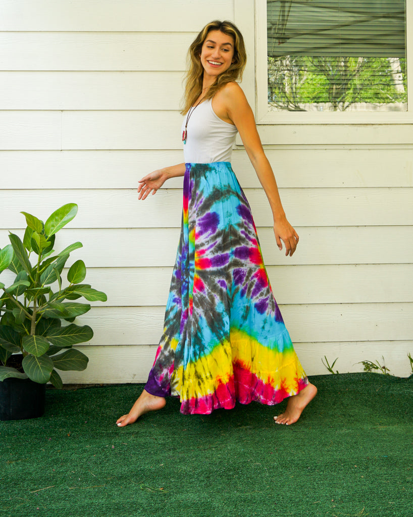 K3502- Hand Dyed Tiered Maxi Hippie Skirt