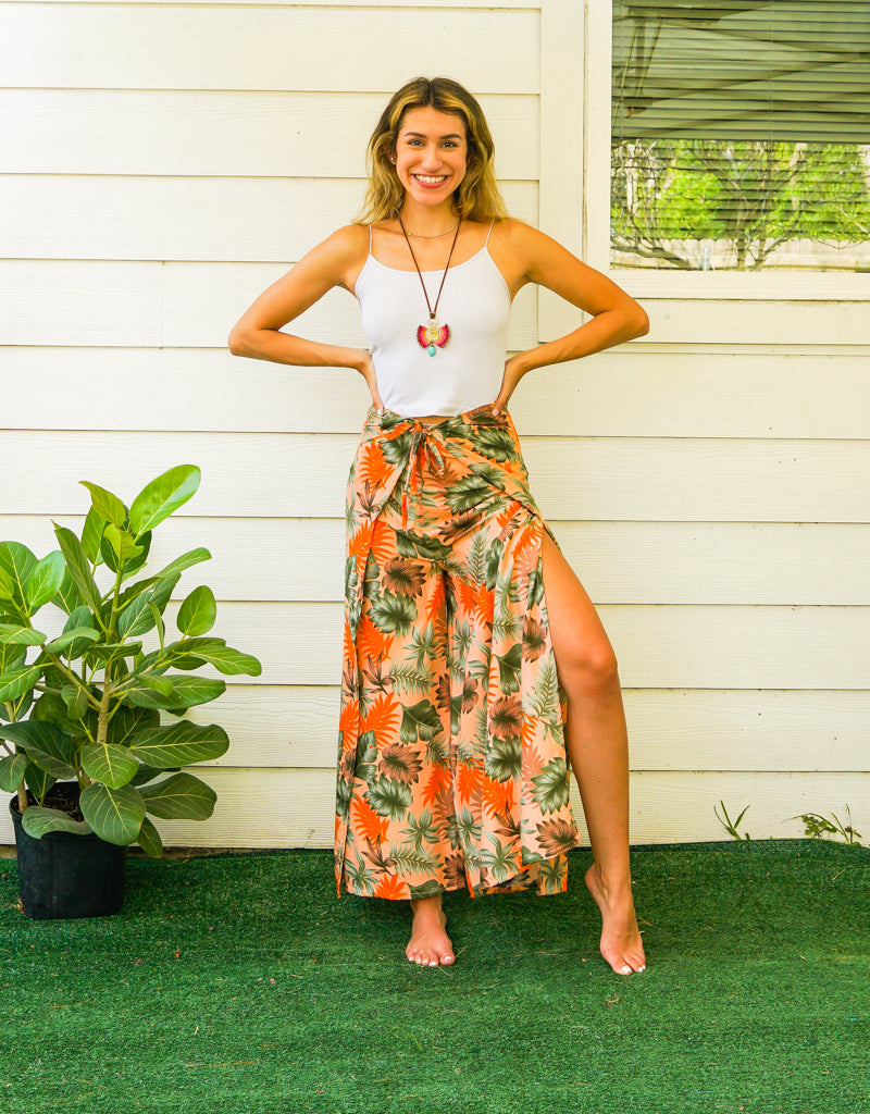 Orange Tropicals Palazzo Wrap Pants