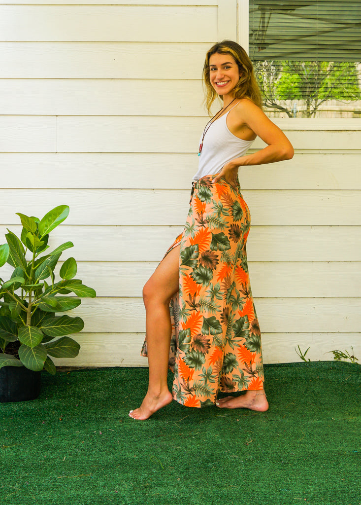 Orange Tropicals Palazzo Wrap Pants