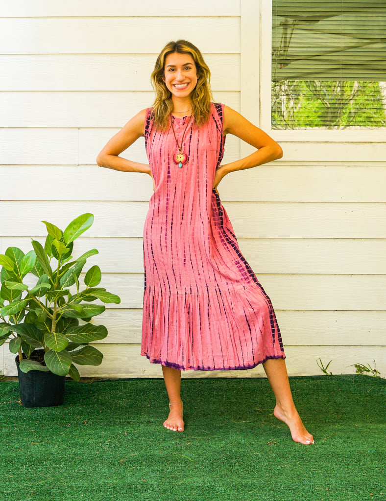 S2538- Shibori Tie Dye Tiered Dress