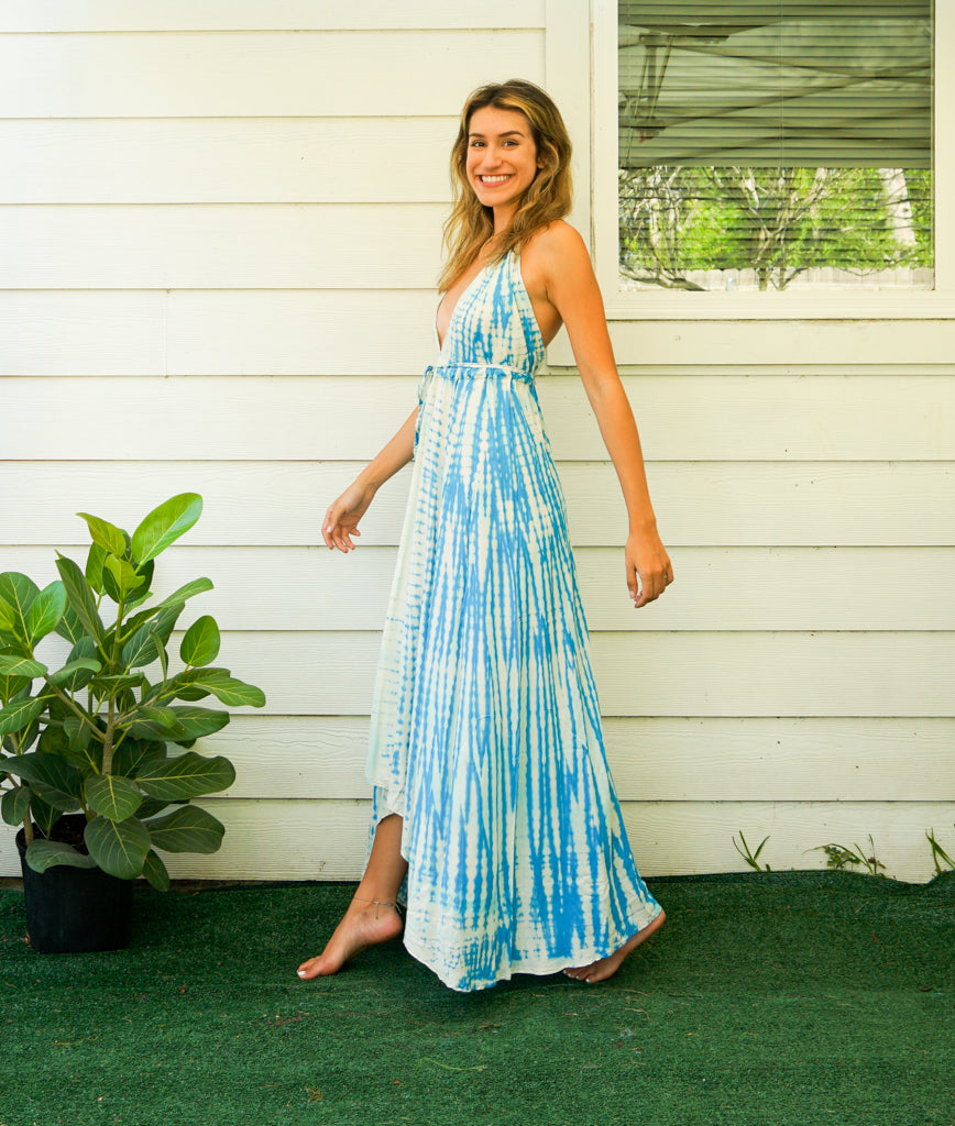 D3- Shibori Hand Dyed Goddess Boho Maxi Dress