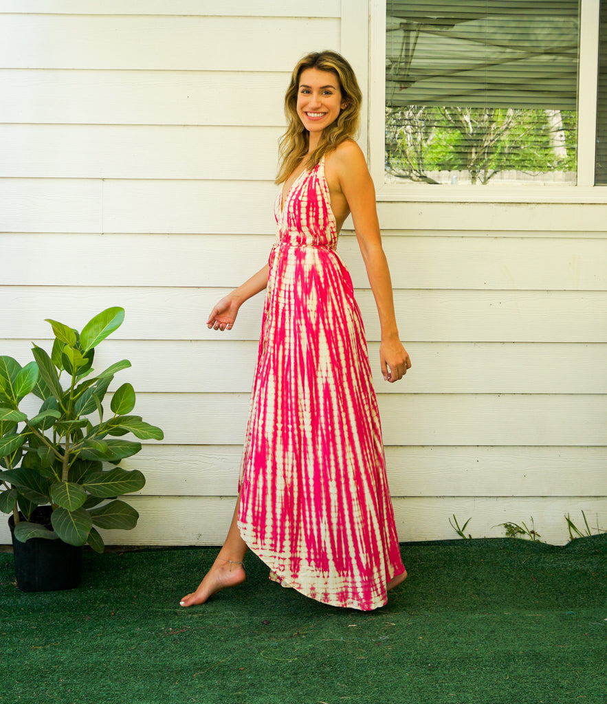 D5- Shibori Hand Dyed Goddess Boho Maxi Dress