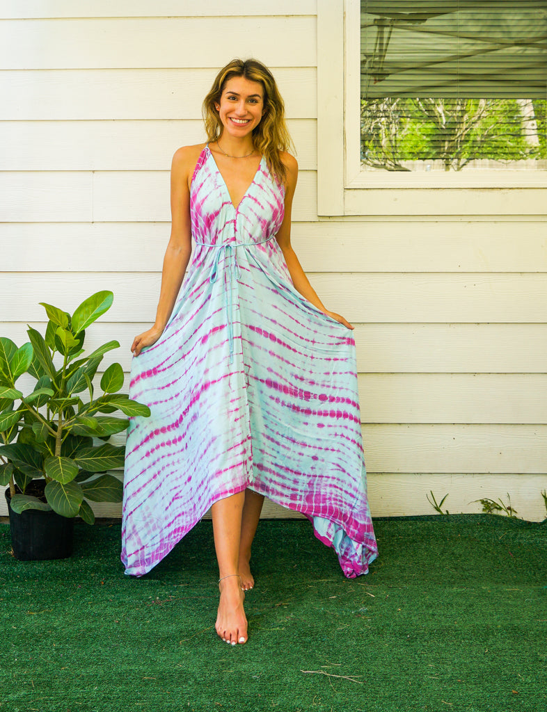 D4- Shibori Hand Dyed Goddess Boho Maxi Dress