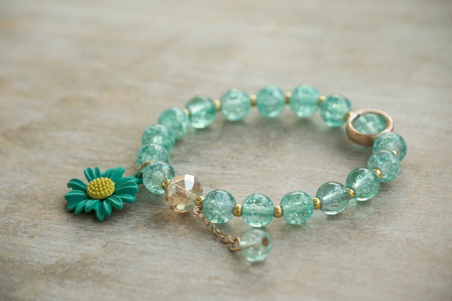 Teal Daisy Charm Bracelet