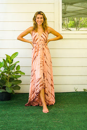 Old Rose Brown Shibori Hand Dyed Goddess Boho Maxi Dress