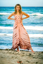 Old Rose Brown Shibori Hand Dyed Goddess Boho Maxi Dress