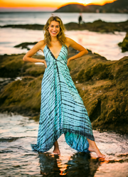 Blue Shibori Hand Dyed Goddess Boho Maxi Dress