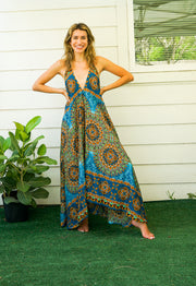 Turquoise Psychedelic Mandala Goddess Boho Maxi Dress