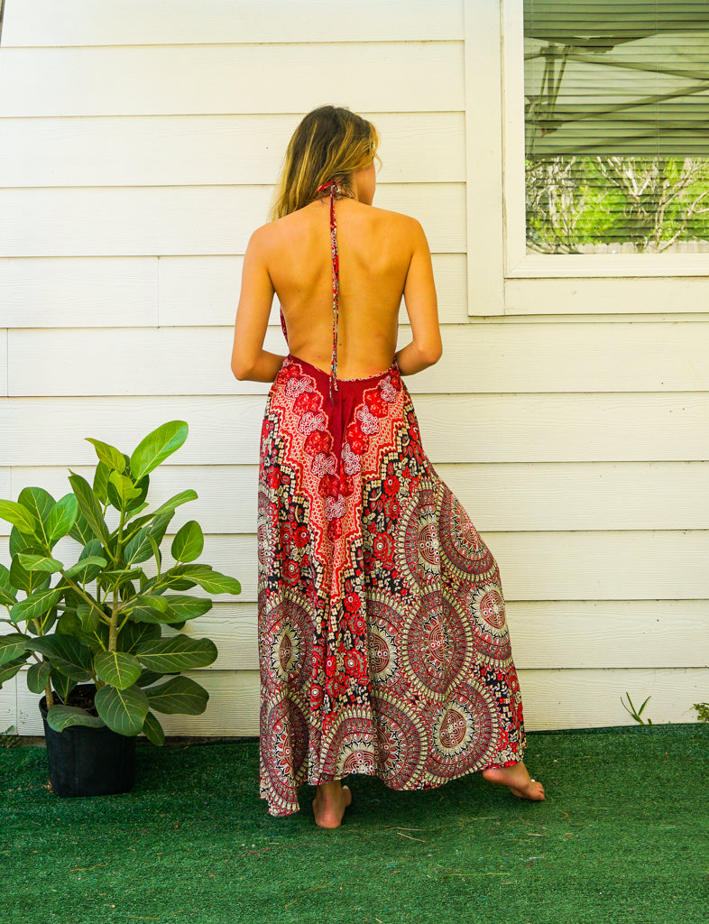 Burgundy boho maxi dress best sale