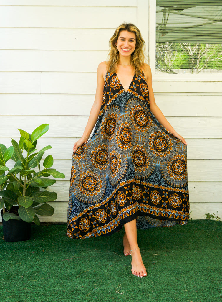 Black Psychedelic Goddess Boho Maxi Dress