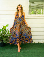 Blue Psychedelic Mandala Goddess Boho Maxi Dress